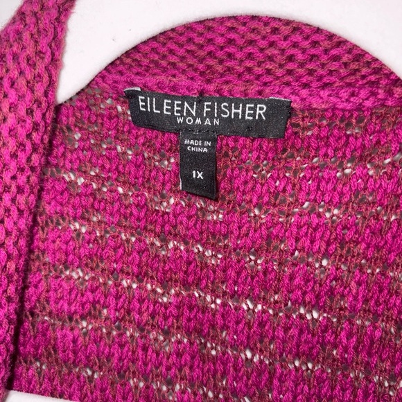 Eileen Fisher Woman 100% Cotton Open Front Cardigan Sweater 1X Raspberry Pink - Picture 3 of 5